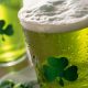 Close up of beverages with shamrocks on glass