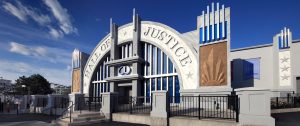 Dark-Ride Justice League Battle for Metropolis Hall of Justice Entrance