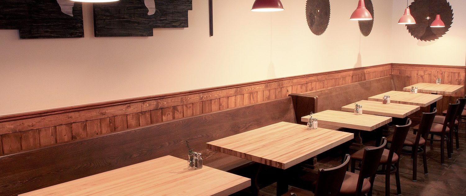 Pizzeria DeVille dining area next to the pizza kitchen.
