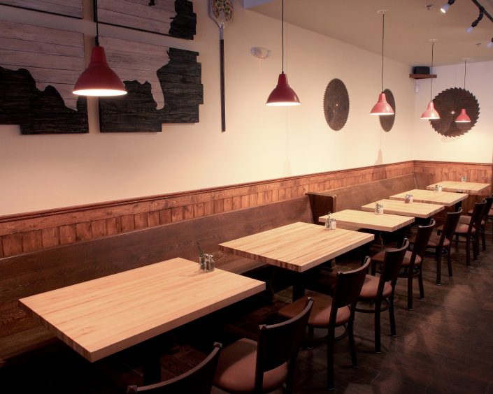 Pizzeria DeVille dining area next to the pizza kitchen.