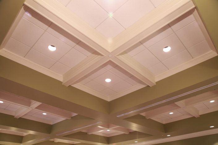 Coffered ceilings located in the main lobby at State Bank of The Lakes in Round Lake, IL.