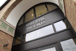 State Bank of The Lakes, Round Lake location building entrance.