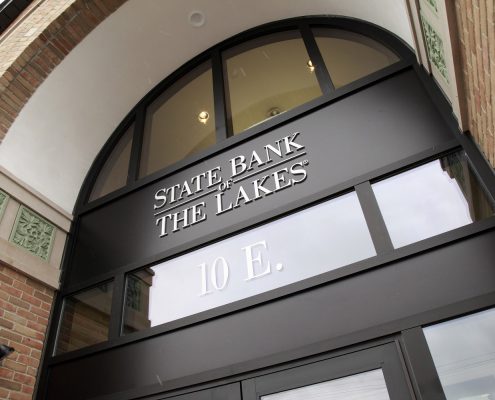 State Bank of The Lakes, Round Lake location building entrance.