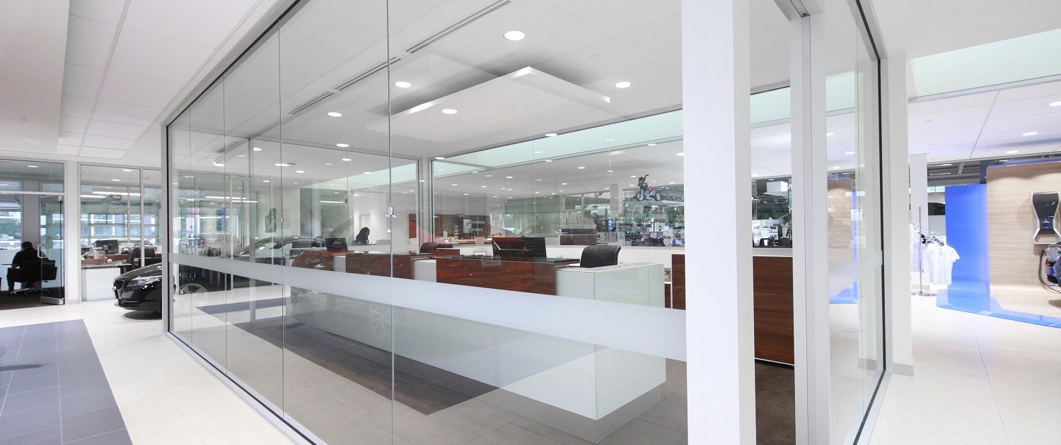 View of the managers offices from the showroom floor at Knauz Motors.