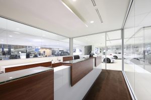 Offices for the managers are open and transparent at Knauz Motors.