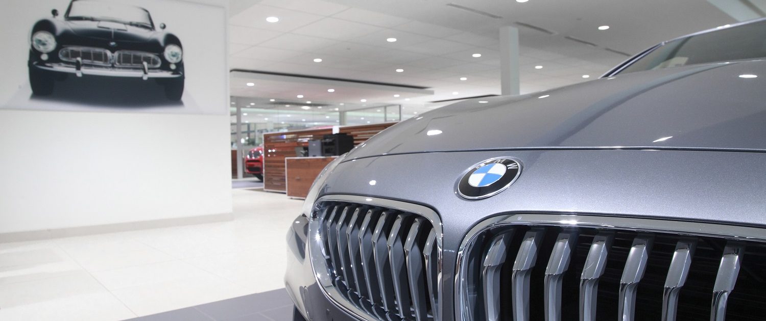 View from the driving gallery to the sales area at Knauz Motors.