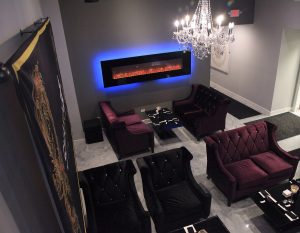 This image is from Shakou's St. Charles location. The view is from the upper level looking down upon the semi-private lounge area.