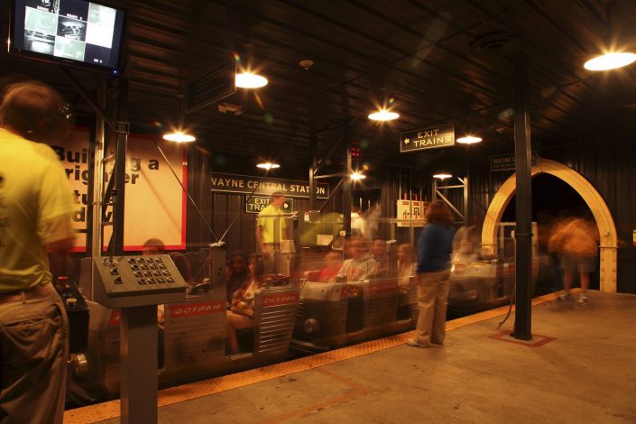 The Dark Knight Coaster at Six Flags Great America - ride launch site inside the Gotham City rail terminal.