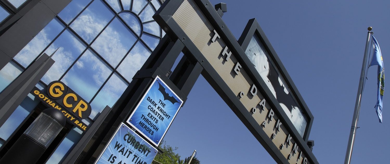 The Dark Knight Coaster at Six Flags Great America - sign marquee.