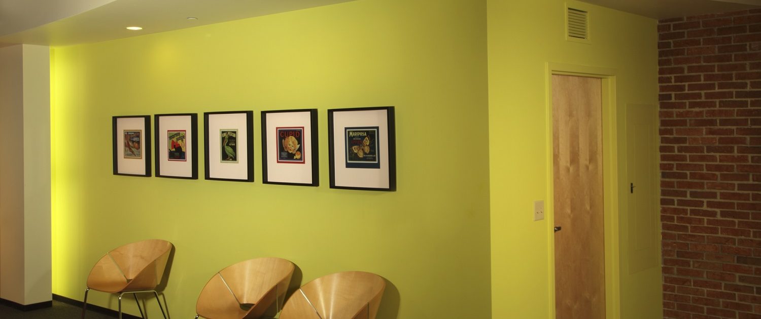 Muller Trading Company, Inc Muller Trading Company office. The office’s fresh and vibrant color scheme was borrowed from vintage produce labels to evoke the tomatoes, peppers, spinach and other products being traded.