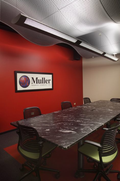 Muller Trading Company Inc Muller Trading Company conference room. Wave wall design element made of aluminum.