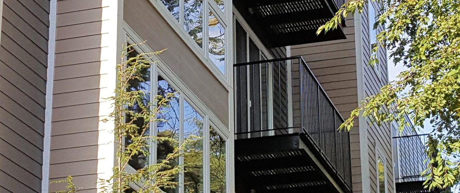Northline Apartments in Libertyville IL. View of the exterior balcony.