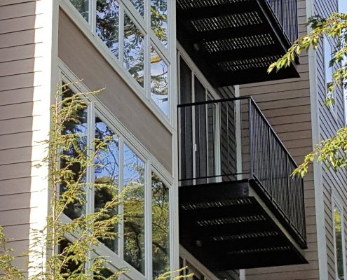 Northline Apartments in Libertyville IL. View of the exterior balcony.