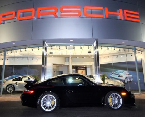 Porsche Exchange taught aluminum skin building exterior