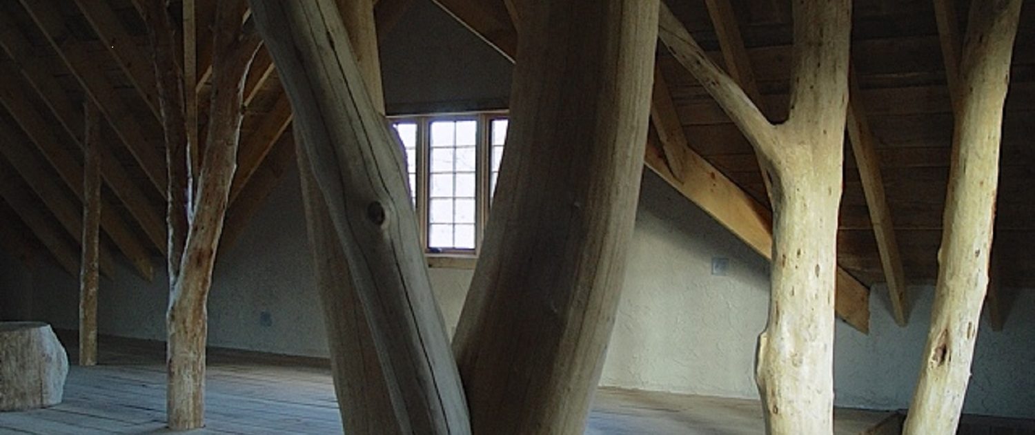 Private Artist Studio Private Artist Studio - the building structure is an artistic expression of a forest, with semi-raw alder trees rising from the lower level 3-car garage to the upper level studio.