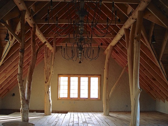 Private Artist Studio Private Artist Studio - The building structure is an artistic expression of a forest, with semi-raw alder trees rising from the lower level 3-car garage to the upper level studio.