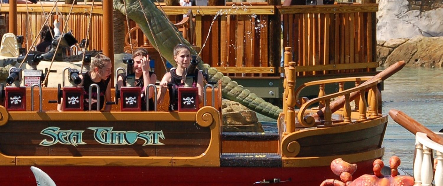 Six Flags Great America - Buccaneer Battle, view of riders using the powerful water soakers