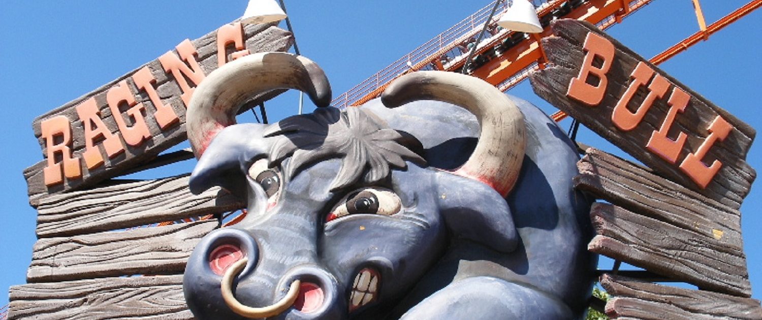Six Flags Great America - Raging Bull sign marquee