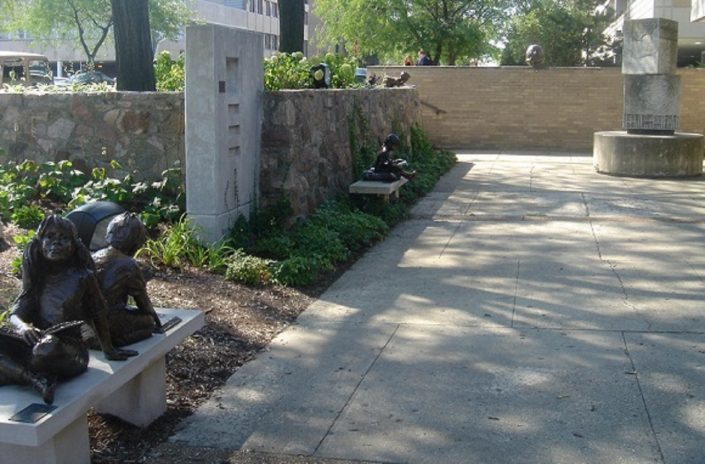 Waukegan Public Library exterior patio.