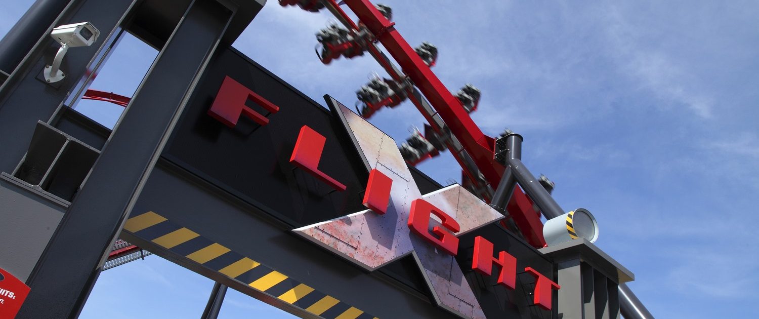 X Flight - Six Flags Great America X Flight marquee at Six Flags Great America.