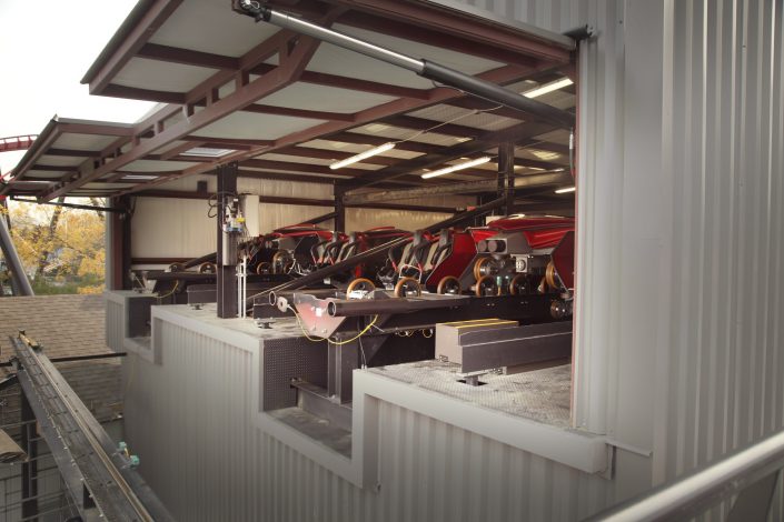 X Flight – Six Flags Great America X Flight train storage building.